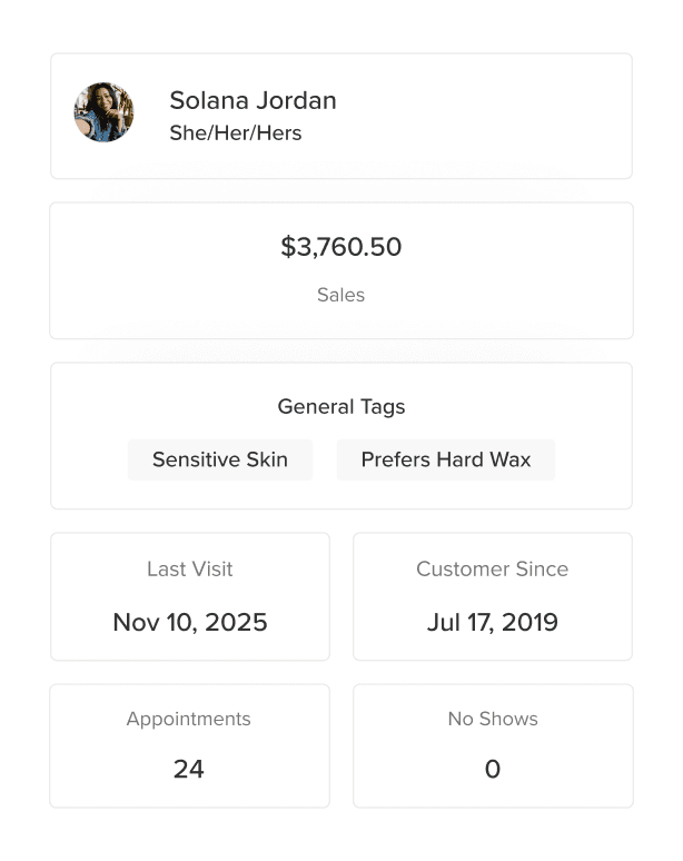 Track client preferences with a built-in CRM